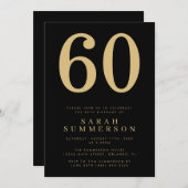 Modern Sixtieth Black Gold 60 Birthday Party Kaart (Voorkant / Achterkant)
