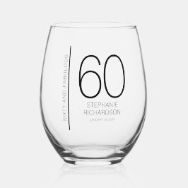 Modern Sixty and Fabulous Name Date 60th Birthday Wijnglas Zonder Voet