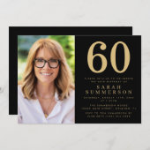 Modern Sixty Black Gold Photo 60th Birthday Kaart (Voorkant / Achterkant)