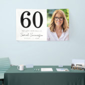 Modern Sixty Black White Photo 60th Birthday Party Spandoek (Beurs)