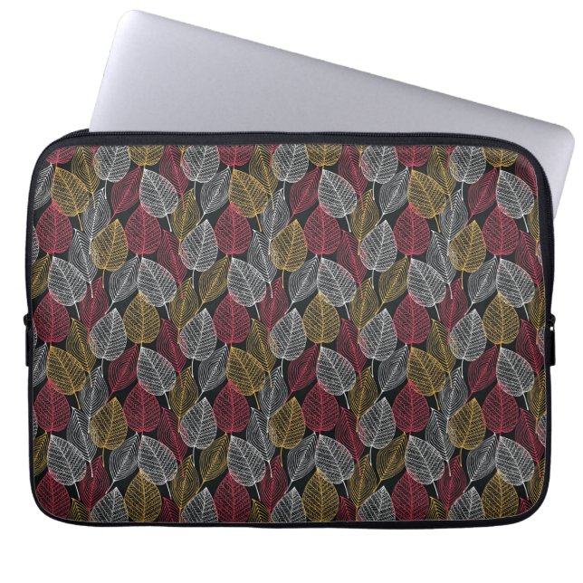 Modern skeletbladeren herfstpatroon laptop sleeve (Voorkant)