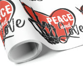 Modern Skeleton Hand Vrede en Liefde Cadeaupapier (Rol Hoek)