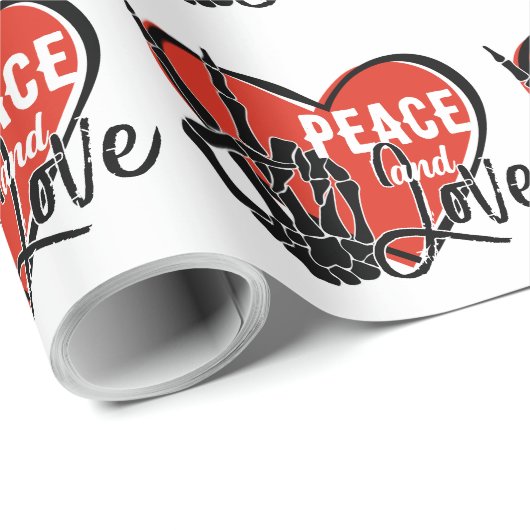 Modern Skeleton Hand Vrede en Liefde Cadeaupapier (Rol Hoek)