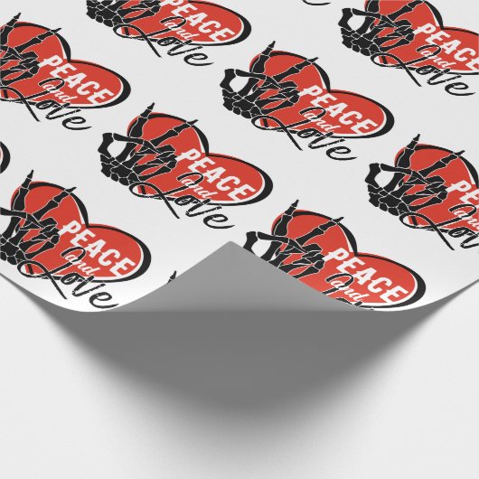 Modern Skeleton Hand Vrede en Liefde Cadeaupapier (Hoek)