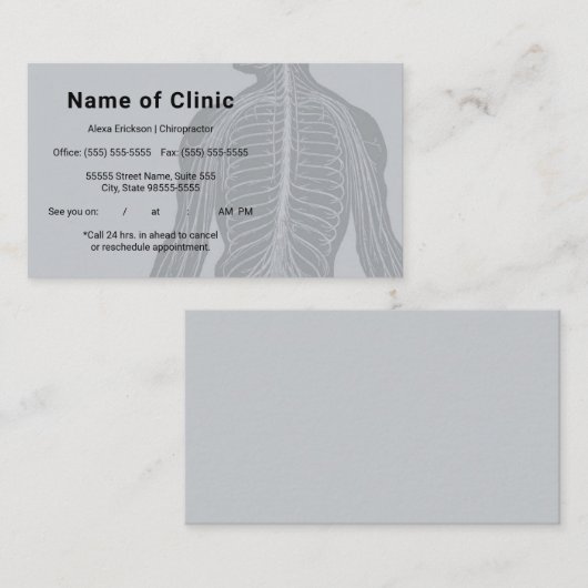 Modern Skeleton Terug Chiropractor Afspraak Afsprakenkaartje (Voorkant / Achterkant)