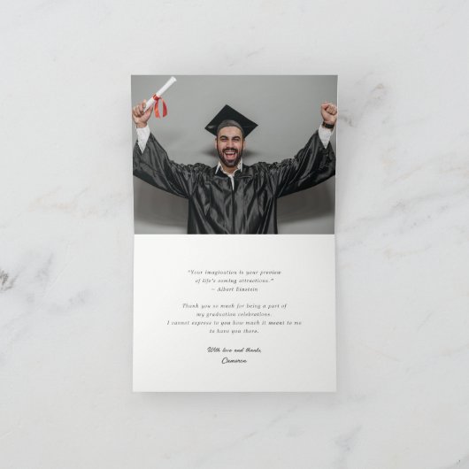 Modern Sketch Graduation Cap Photo Afstudeerder Bedankkaart (Binnen)
