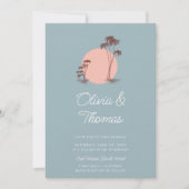 Modern Sketch Palm Trees Dusty Blue Beach Wedding Kaart (Voorkant)