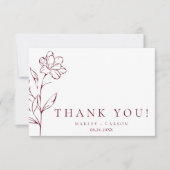 Modern Sketched Floral Burgundy Stylish Wedding Bedankkaart (Voorkant)
