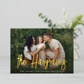 Modern Sketched Signature | Horizontale foto Folie Feestdagenkaart (Staand Voorkant)