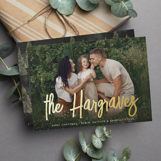 Modern Sketched Signature | Horizontale foto Folie Feestdagenkaart