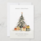 Modern Sketchy Christmas Tree Gifts Vakantie Kaart (Voorkant)