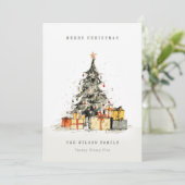 Modern Sketchy Christmas Tree Gifts Vakantie Kaart (Staand voorkant)