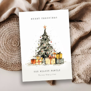 Modern Sketchy Christmas Tree Gifts Vakantie Kaart