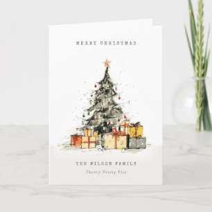 Modern Sketchy Christmas Tree Gifts Vakantie Kaart