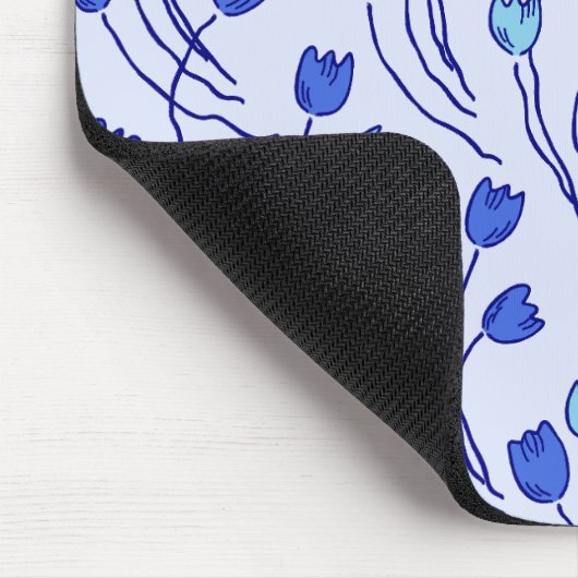Modern Sketchy Tulips Pattern | Blue Delft Muismat (Hoek)