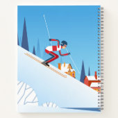 Modern Skiing Winter Ski Cartoon Persoonlijke naam Notitieboek (Achterkant)
