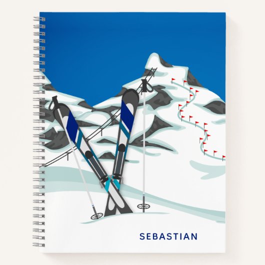 Modern Skiing Winter Ski Slopes Personalized Notitieboek (Voorkant)