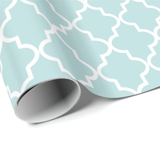 Modern Sky Blauw en Wit Marokkaanse Quatrefoil Cadeaupapier (Rol Hoek)
