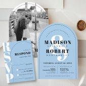 Modern Sky Blue Ampersand Arch Wedding RSVP Kaart
