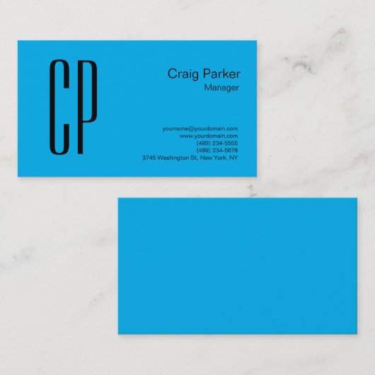 Modern Sky Blue Bold Monogram Professional Visitekaartje (Voorkant / Achterkant)