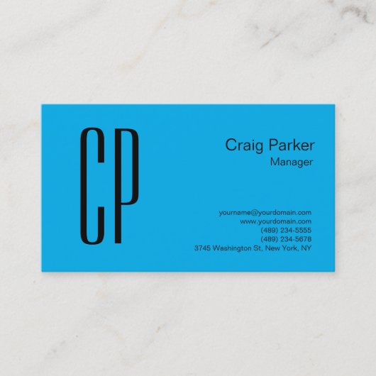 Modern Sky Blue Bold Monogram Professional Visitekaartje (Voorkant)