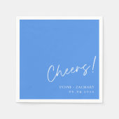 Modern Sky Blue Cheers bruiloft servetten met name (Voorkant)