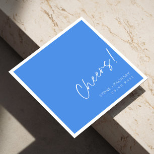 Modern Sky Blue Cheers bruiloft servetten met name