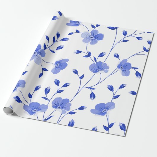 Modern Sky Blue Daisy Floral Cadeaupapier (Uitgerold)