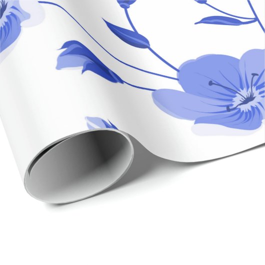 Modern Sky Blue Daisy Floral Cadeaupapier (Rol Hoek)