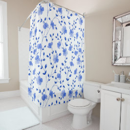 Modern Sky Blue Daisy Floral Douchegordijn