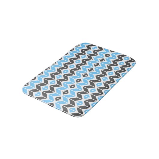 Modern Sky Blue Dark Gray Geometric Herringbone Badmat (Gekanteld)