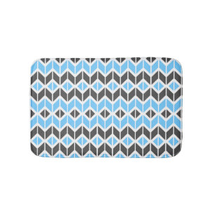 Modern Sky Blue Dark Gray Geometric Herringbone Badmat