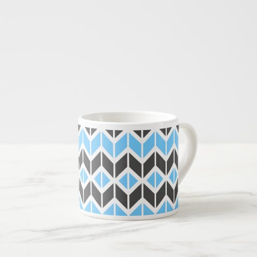 Modern Sky Blue Dark Gray Geometric Herringbone Espresso Kop (Voorkant rechts)