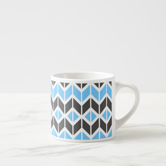 Modern Sky Blue Dark Gray Geometric Herringbone Espresso Kop (Rechts)