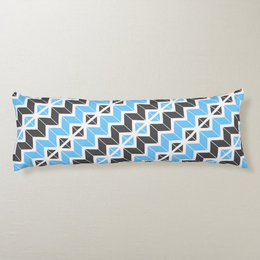 Modern Sky Blue Dark Gray Geometric Herringbone Lichaamskussen (Achterkant)
