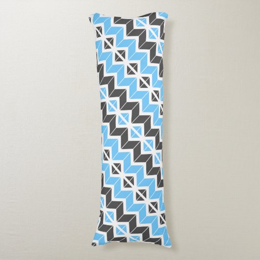 Modern Sky Blue Dark Gray Geometric Herringbone Lichaamskussen (Voorkant Verticaal)