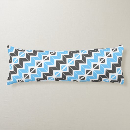 Modern Sky Blue Dark Gray Geometric Herringbone Lichaamskussen (Voorkant)