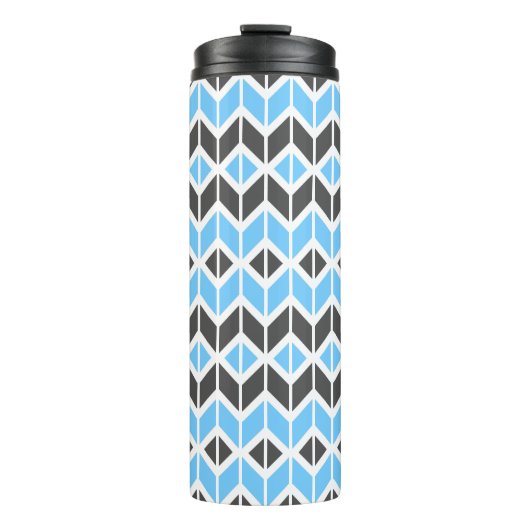 Modern Sky Blue Dark Gray Geometric Herringbone Thermosbeker (Voorkant)
