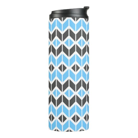 Modern Sky Blue Dark Gray Geometric Herringbone Thermosbeker (Gedraaid links)