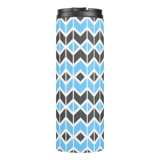 Modern Sky Blue Dark Gray Geometric Herringbone Thermosbeker (Achterkant)