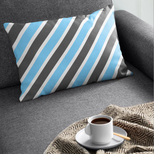 Modern Sky Blue en Dark Grey Stripes Accent Kussen
