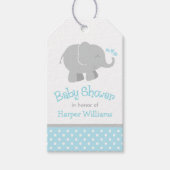 Modern Sky Blue en Grey Elephant Boy Baby shower Cadeaulabel (Voorkant)