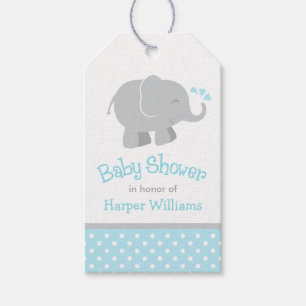 Modern Sky Blue en Grey Elephant Boy Baby shower Cadeaulabel