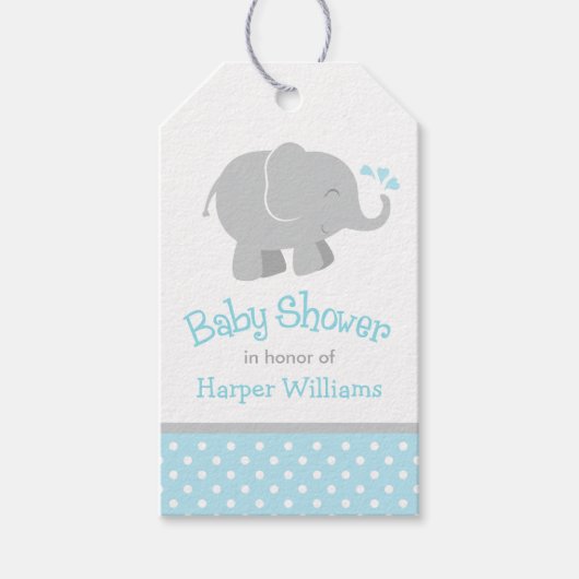Modern Sky Blue en Grey Elephant Boy Baby shower Cadeaulabel (Voorkant)