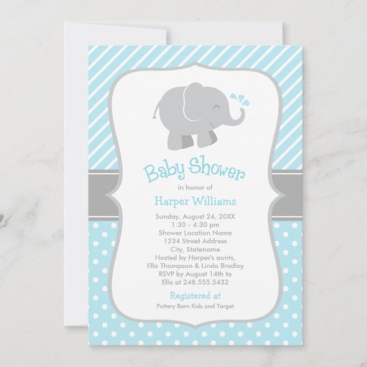 Modern Sky Blue en Grey Elephant Boy Baby shower Kaart (Voorkant)