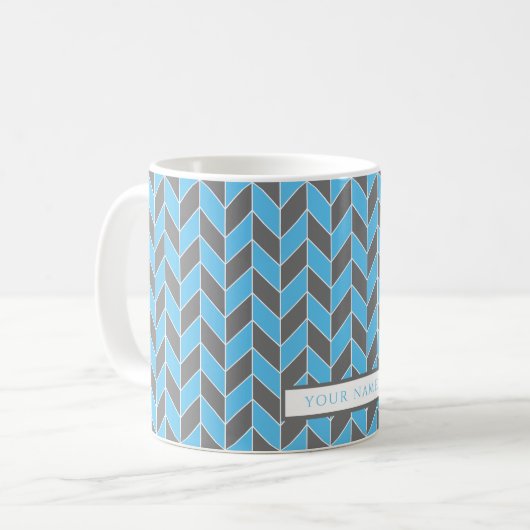 Modern Sky Blue Gray Herringbone Chevron Pattern Koffiemok (Voorkant links)