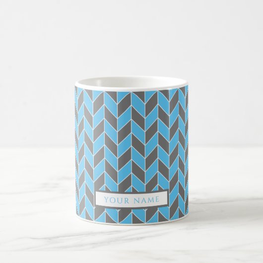 Modern Sky Blue Gray Herringbone Chevron Pattern Koffiemok (Center)