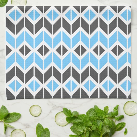 Modern Sky Blue Grey Herringbone Geometric Pattern Theedoek (Gevouwen)