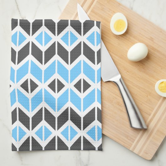 Modern Sky Blue Grey Herringbone Geometric Pattern Theedoek (Quarter Fold)
