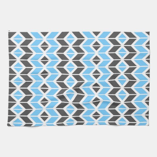 Modern Sky Blue Grey Herringbone Geometric Pattern Theedoek (Horizontaal)